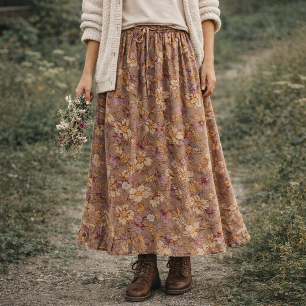 L.L. Bean Vintage Floral Maxi Skirt Romantic Prairie Cottagecore M